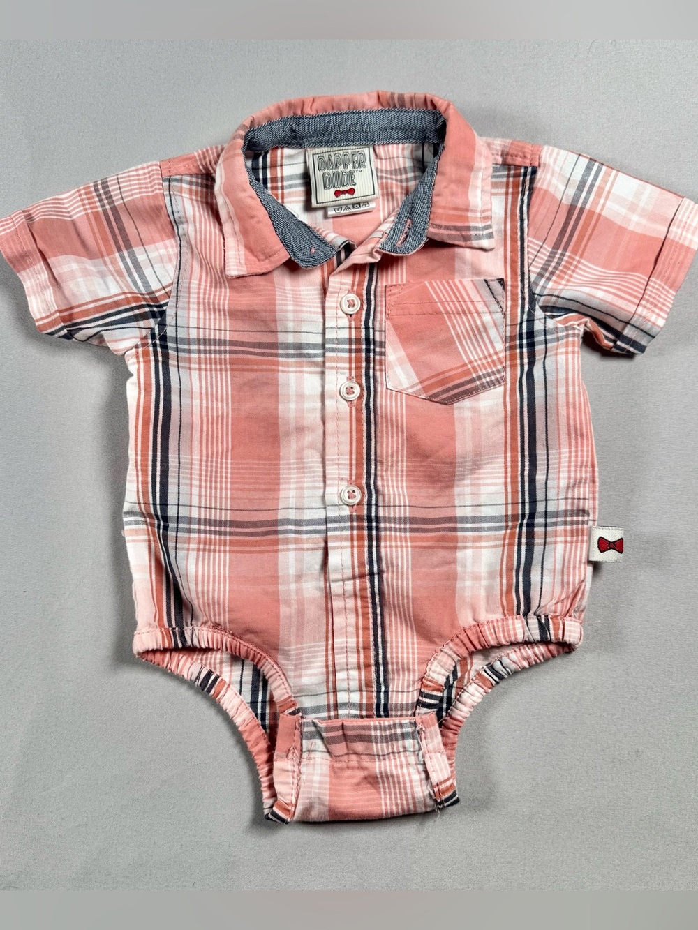 Dapper Dude Baby Boy Plaid Button Up Bodysuit Collared One Piece 0/3 Months